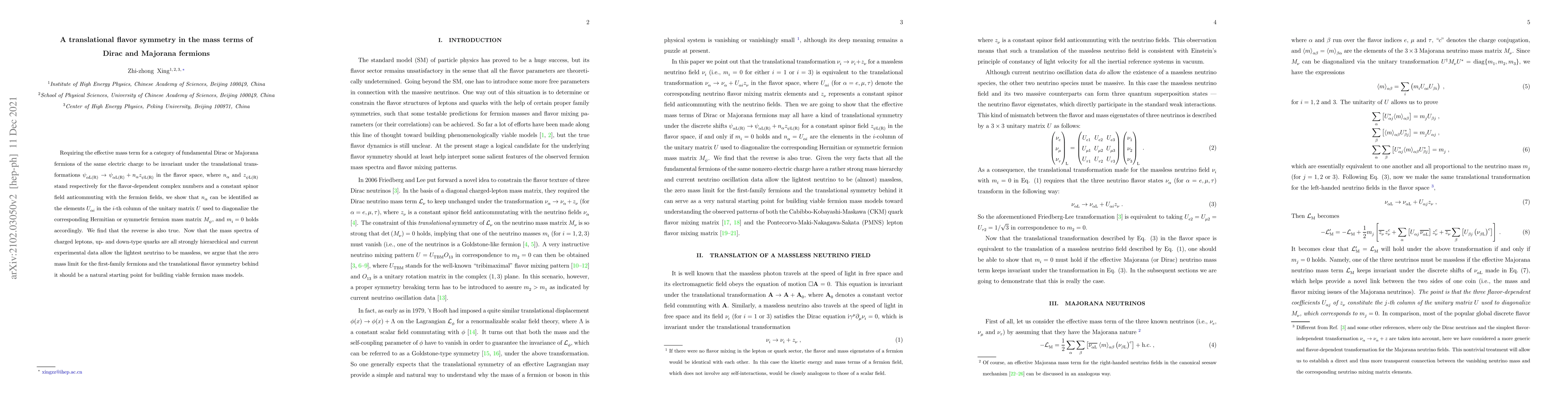 Thumbnail for A translational flavor symmetry in the mass terms of Dirac and Majorana
  fermions