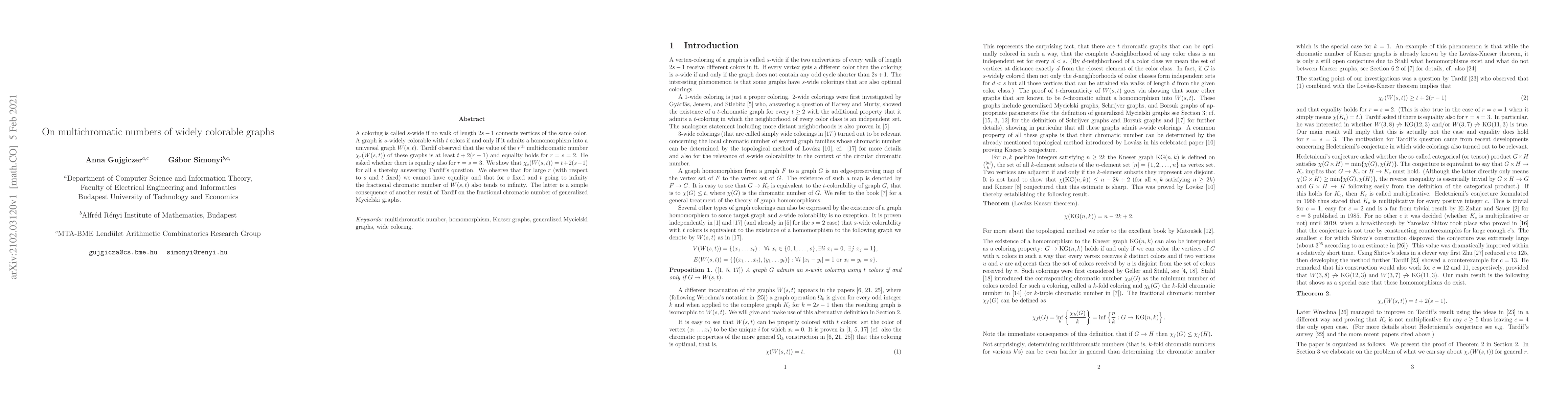 Thumbnail for On multichromatic numbers of widely colorable graphs