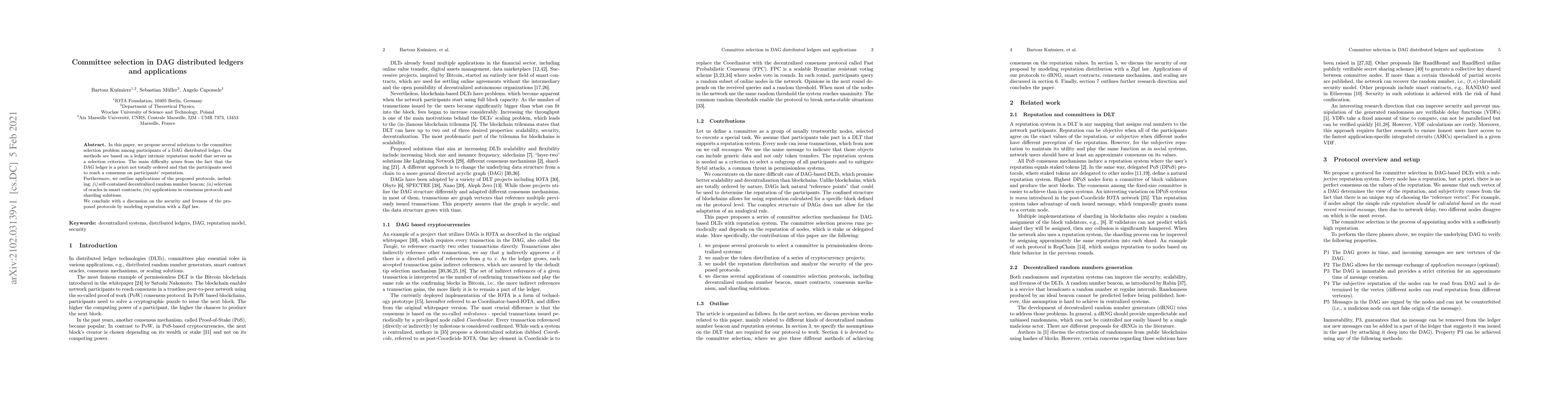 Thumbnail for Committee selection in DAG distributed ledgers and applications