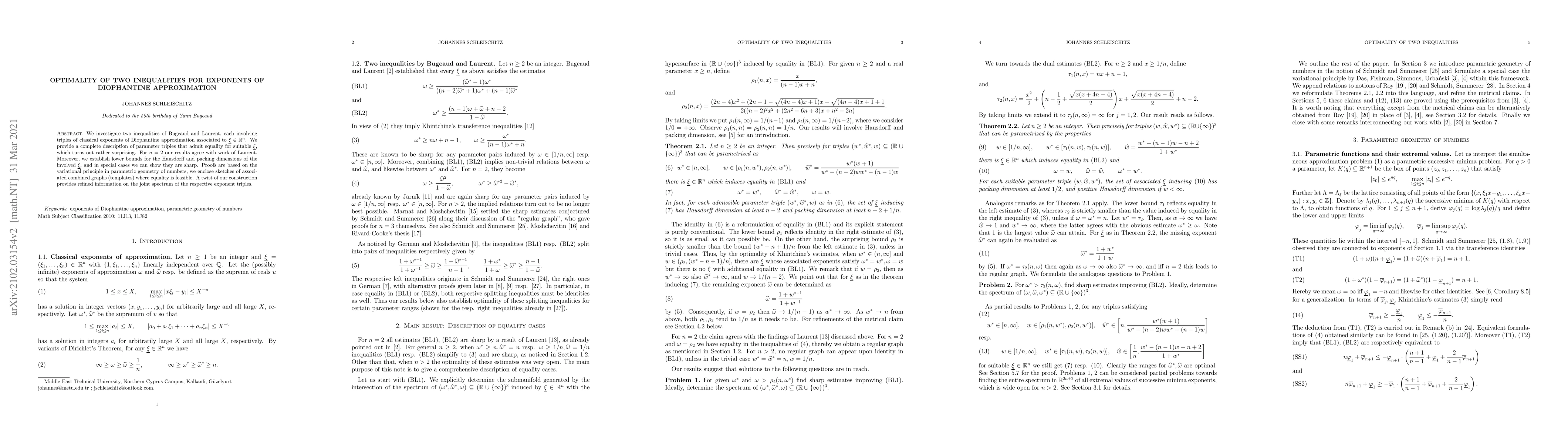 Thumbnail for Optimality of two inequalities for exponents of Diophantine
  approximation