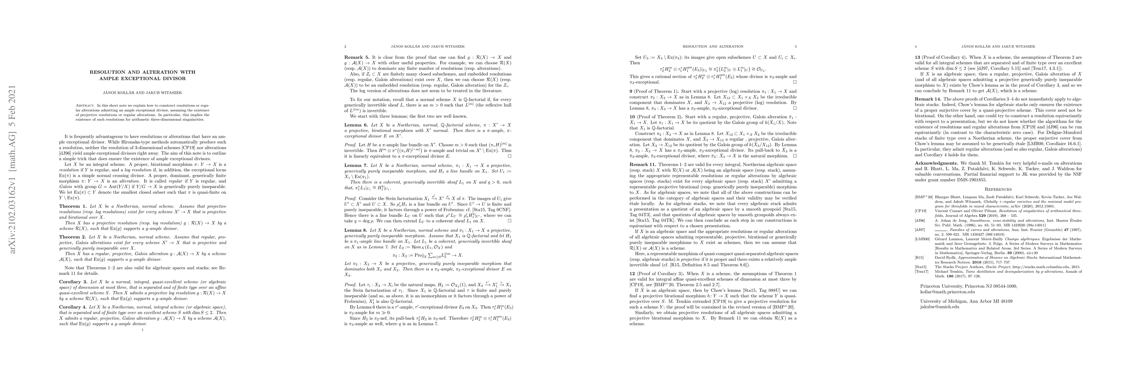 Thumbnail for Resolution and alteration with ample exceptional divisor