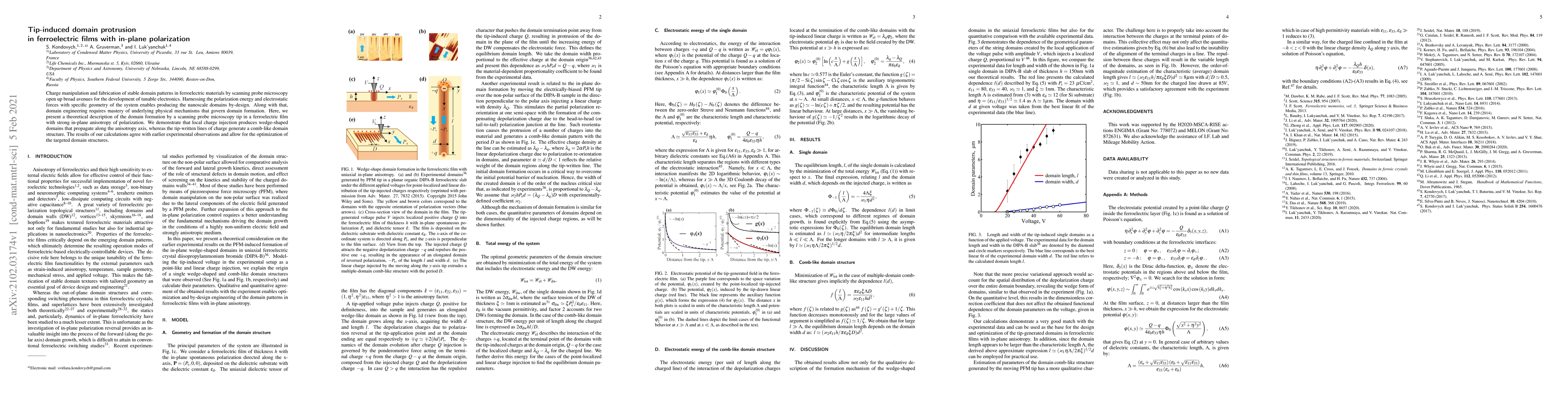 Thumbnail for Tip-induced domain protrusion in ferroelectric films with in-plane
  polarization