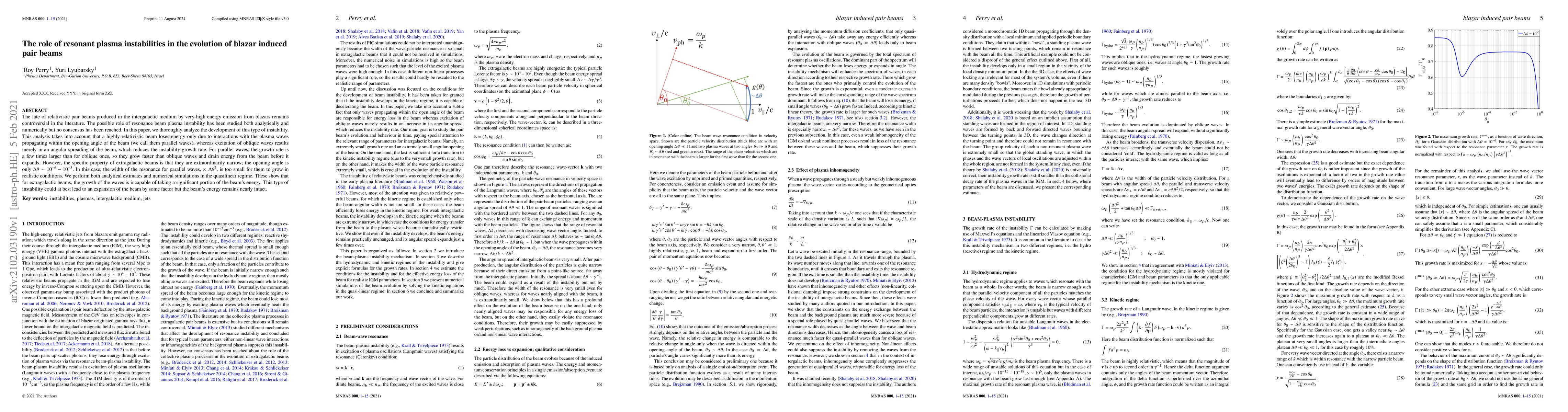 Thumbnail for The role of resonant plasma instabilities in the evolution of blazar
  induced pair beams