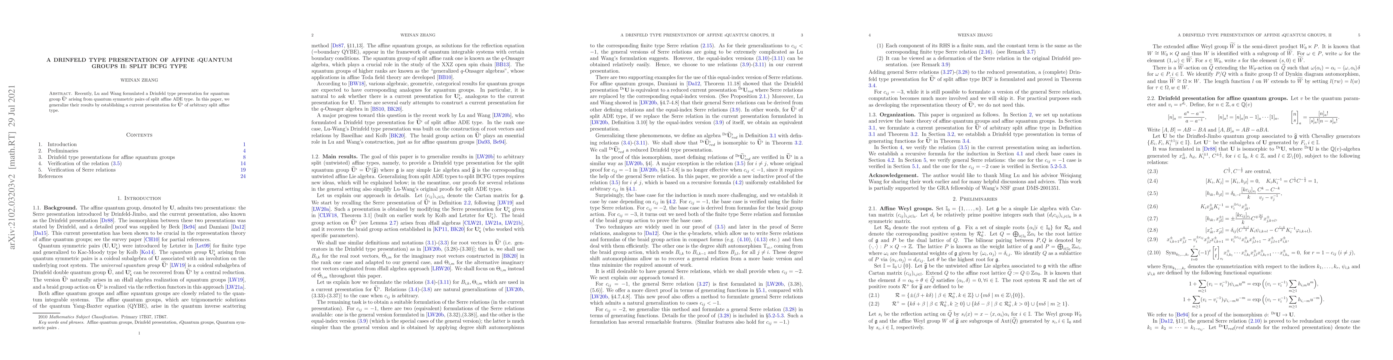 Thumbnail for A Drinfeld type presentation of affine $\imath$quantum groups II: split
  BCFG type