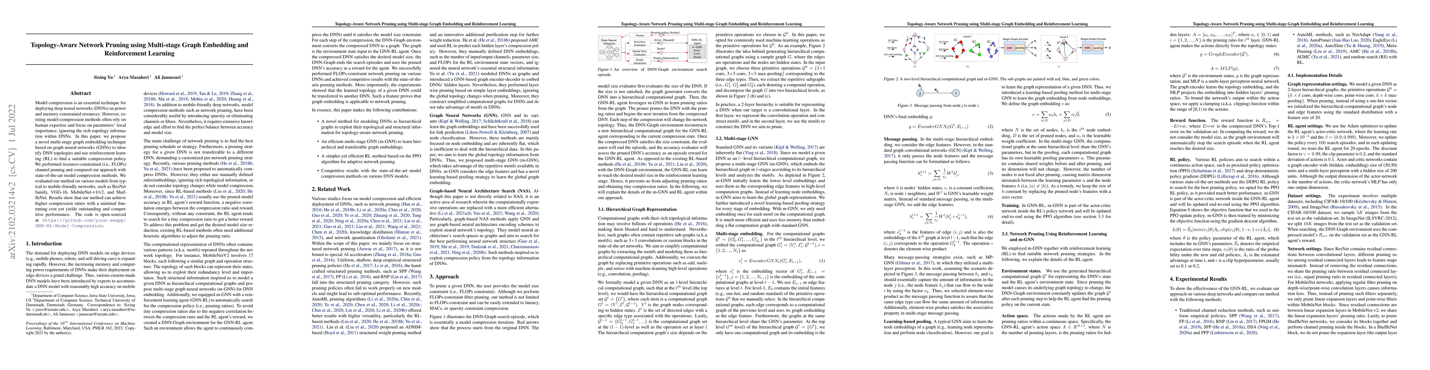 Thumbnail for Topology-Aware Network Pruning using Multi-stage Graph Embedding and
  Reinforcement Learning