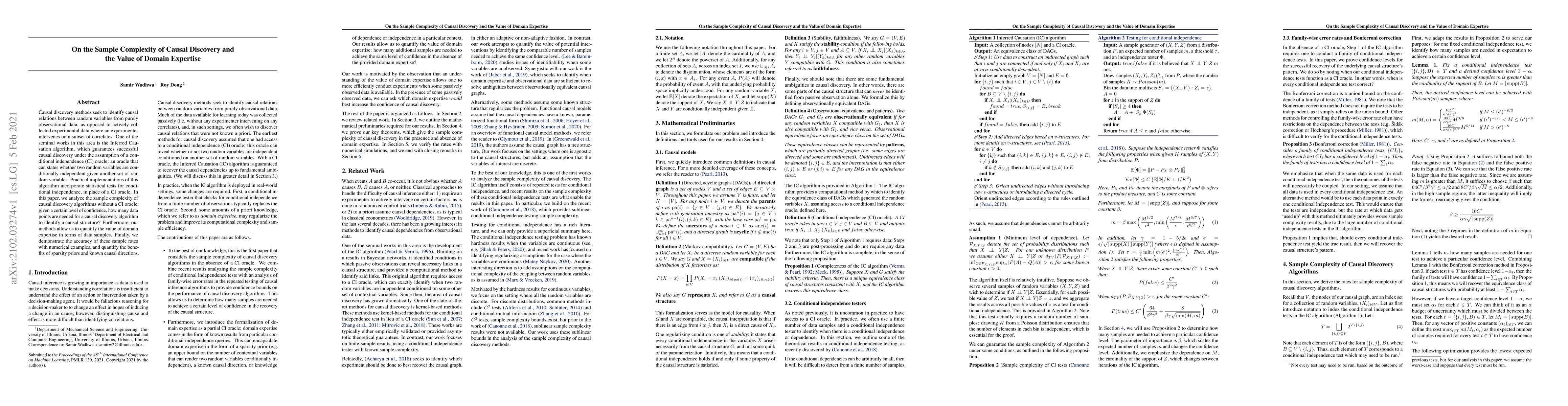 Thumbnail for On the Sample Complexity of Causal Discovery and the Value of Domain
  Expertise