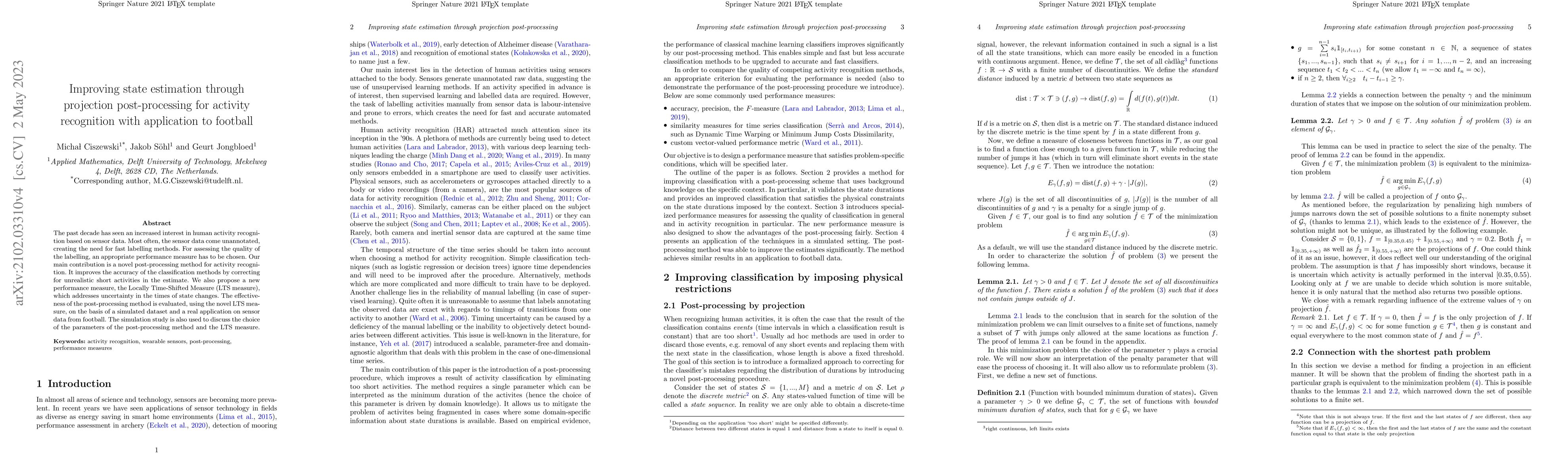 Thumbnail for Improving state estimation through projection post-processing for
  activity recognition with application to football