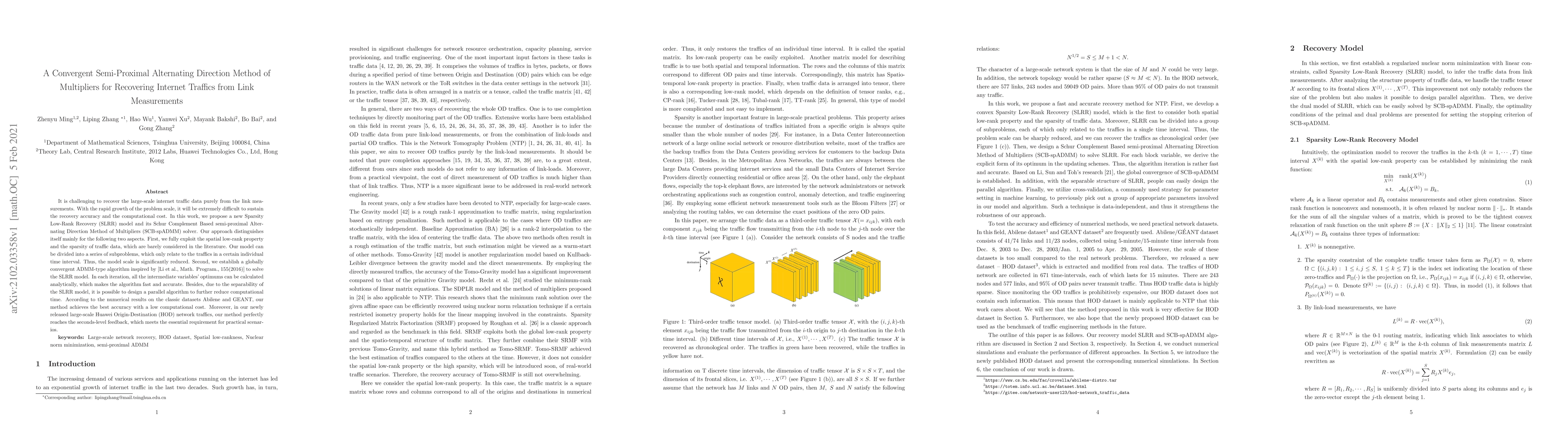 Thumbnail for A Convergent Semi-Proximal Alternating Direction Method of Multipliers
  for Recovering Internet Traffics from Link Measurements