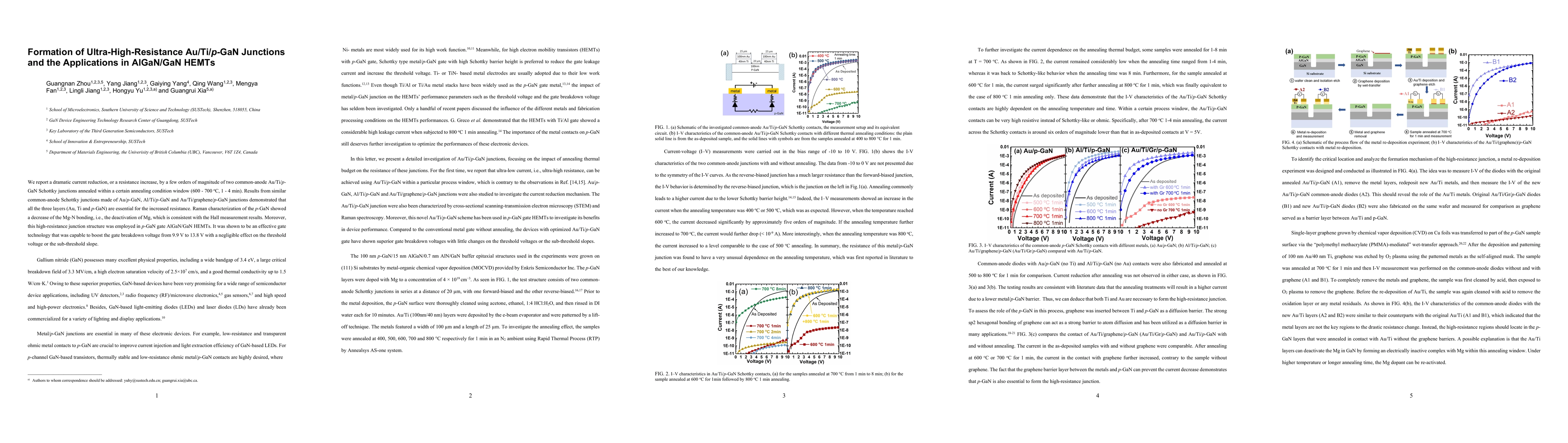 Thumbnail for Formation of Ultra-High-Resistance Au/Ti/p-GaN Junctions and the
  Applications in AlGaN/GaN HEMTs