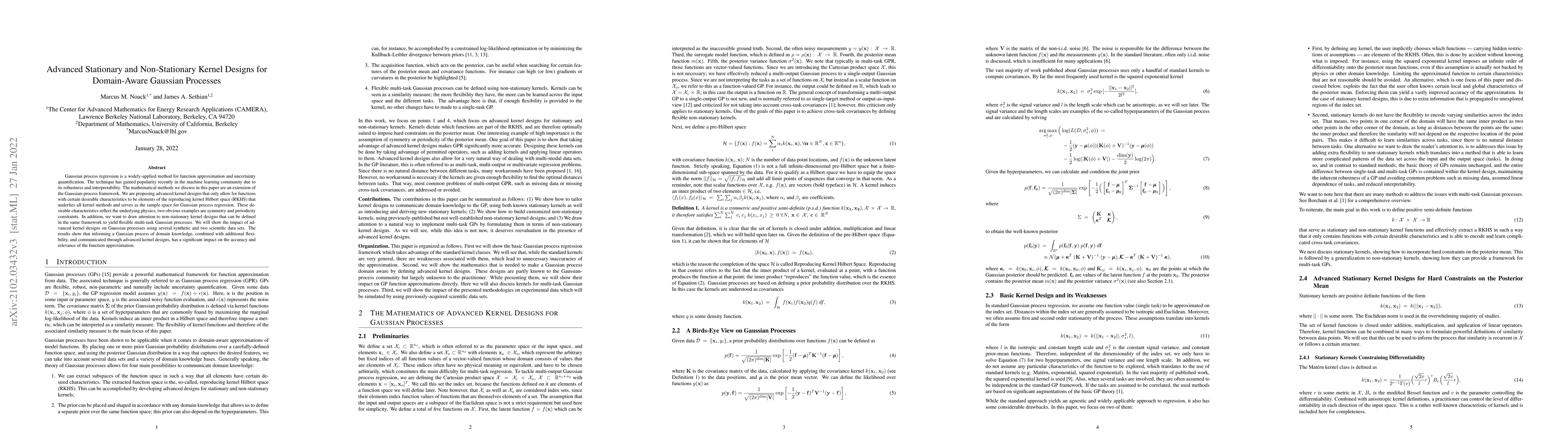 Thumbnail for Advanced Stationary and Non-Stationary Kernel Designs for Domain-Aware
  Gaussian Processes