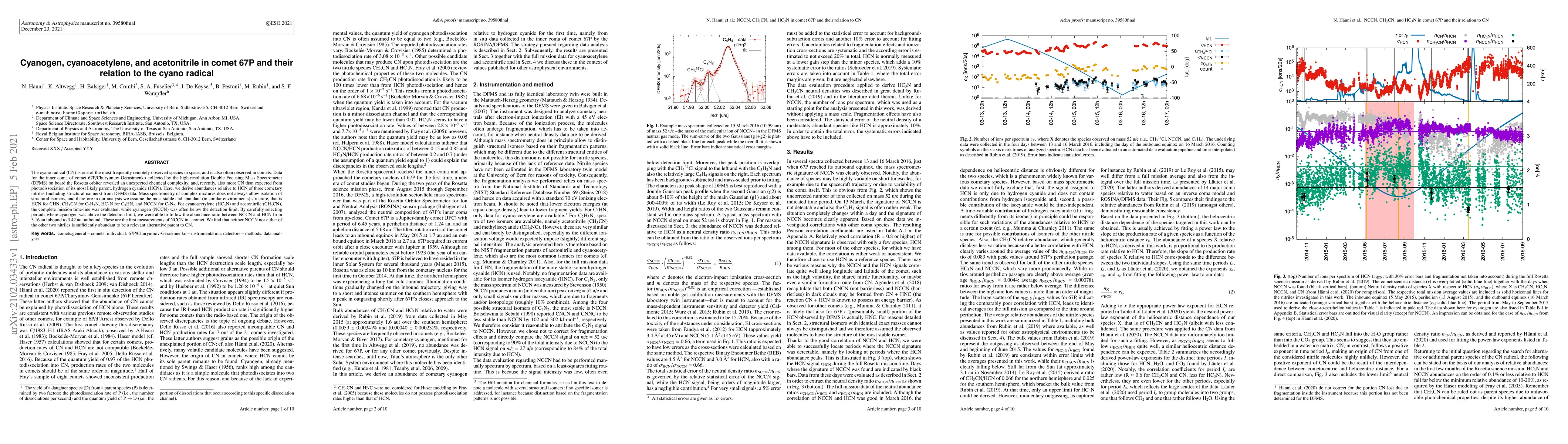 Thumbnail for Cyanogen, cyanoacetylene, and acetonitrile in comet 67P and their
  relationship to the cyano radical