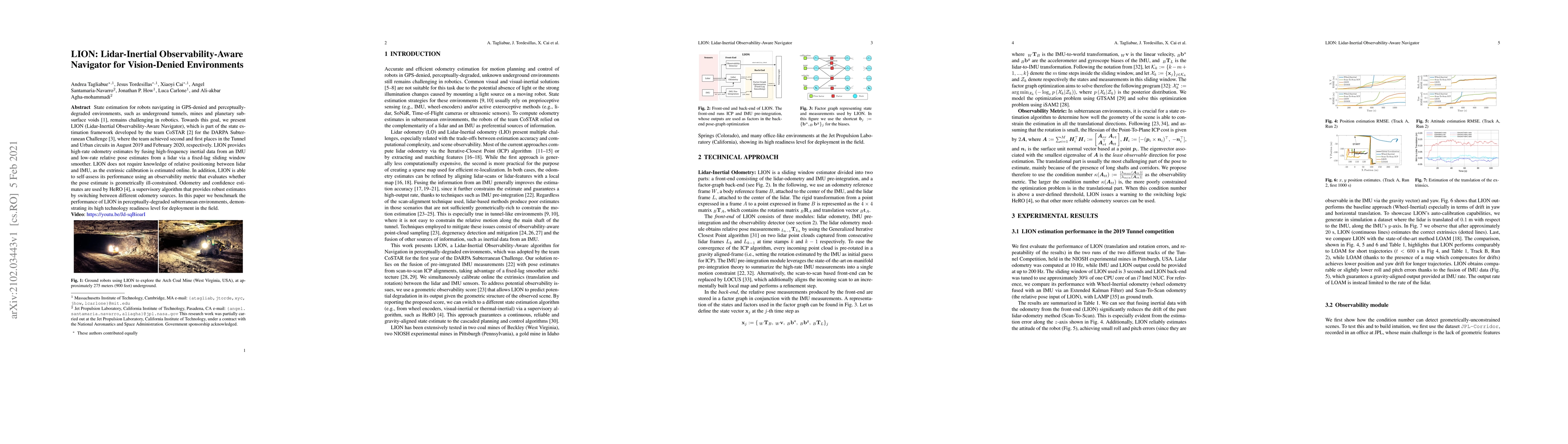 Thumbnail for LION: Lidar-Inertial Observability-Aware Navigator for Vision-Denied
  Environments