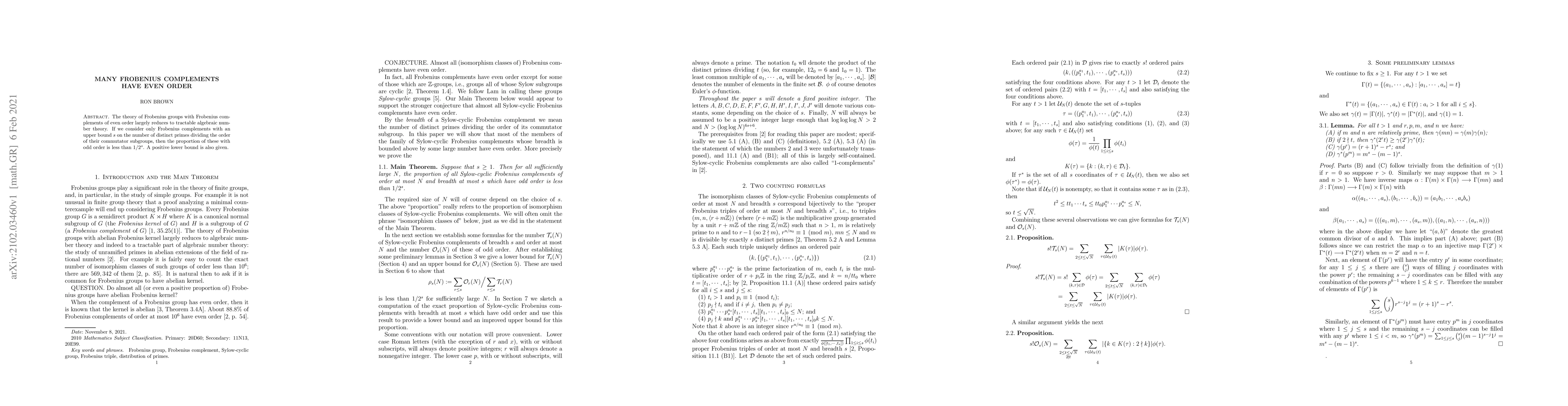 Thumbnail for Many Frobenius complements have even order