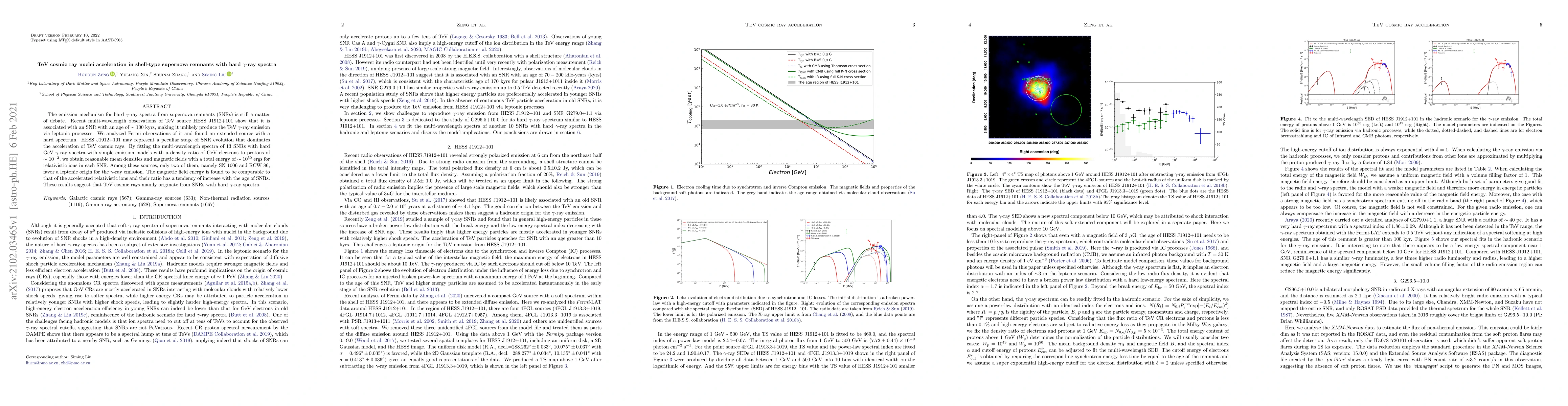 Thumbnail for TeV cosmic ray nuclei acceleration in shell-type supernova remnants with
  hard $\gamma$-ray spectra