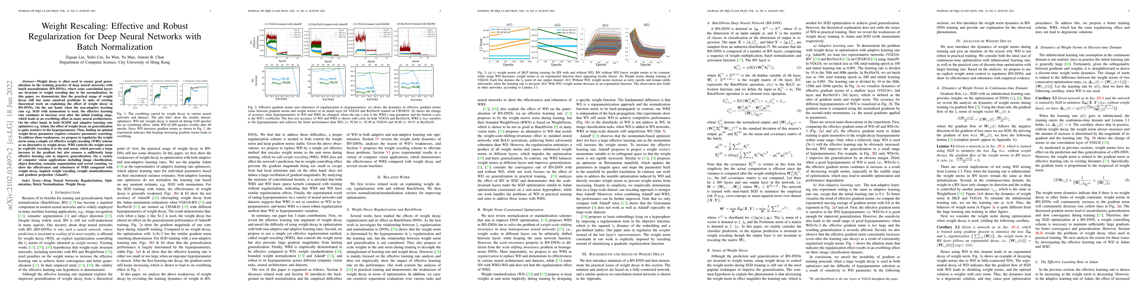 Thumbnail for Weight Rescaling: Effective and Robust Regularization for Deep Neural
  Networks with Batch Normalization