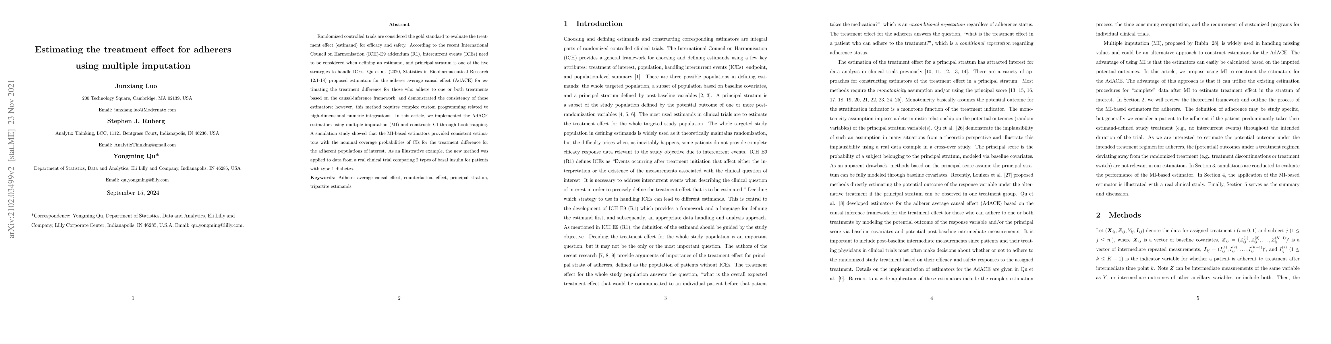 Thumbnail for Estimating the treatment effect for adherers using multiple imputation