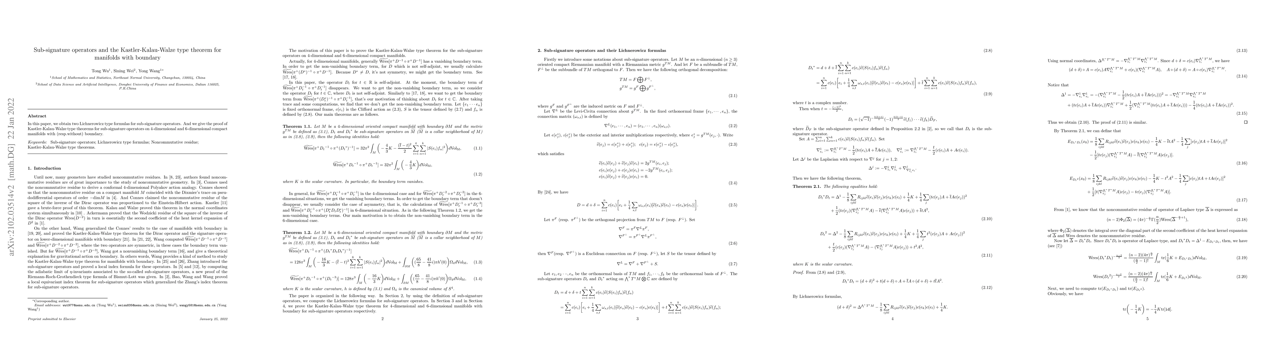 Thumbnail for Sub-signature Operators and the Kastler-Kalau-Walze type theorem for
  manifolds with boundary