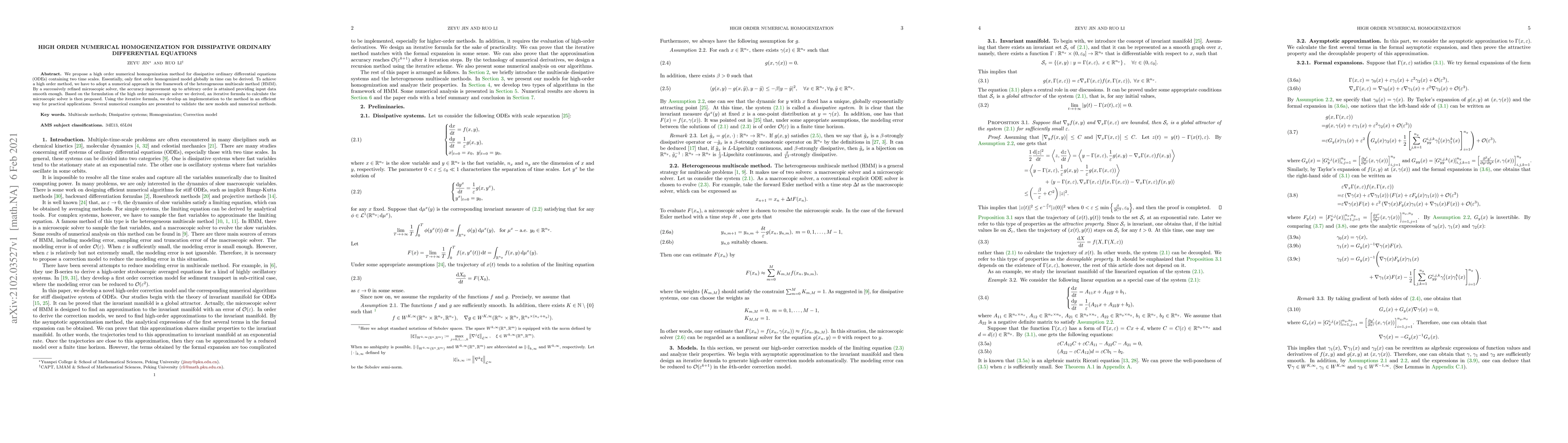 Thumbnail for High Order Numerical Homogenization for Dissipative Ordinary
  Differential Equations