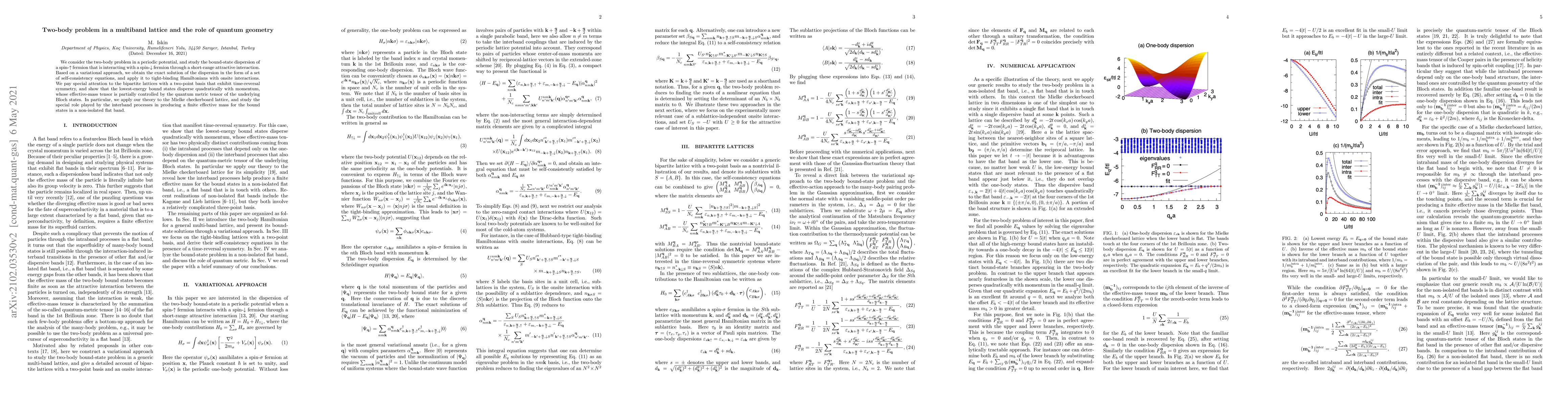 Thumbnail for Two-body problem in a multiband lattice and the role of quantum geometry