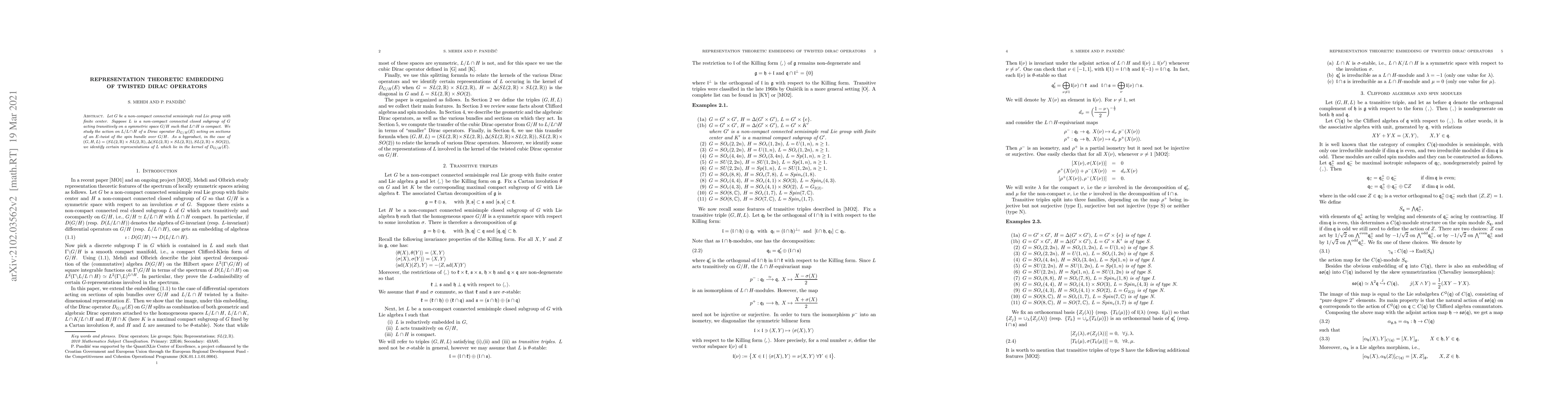 Thumbnail for Representation theoretic embedding of twisted Dirac operators