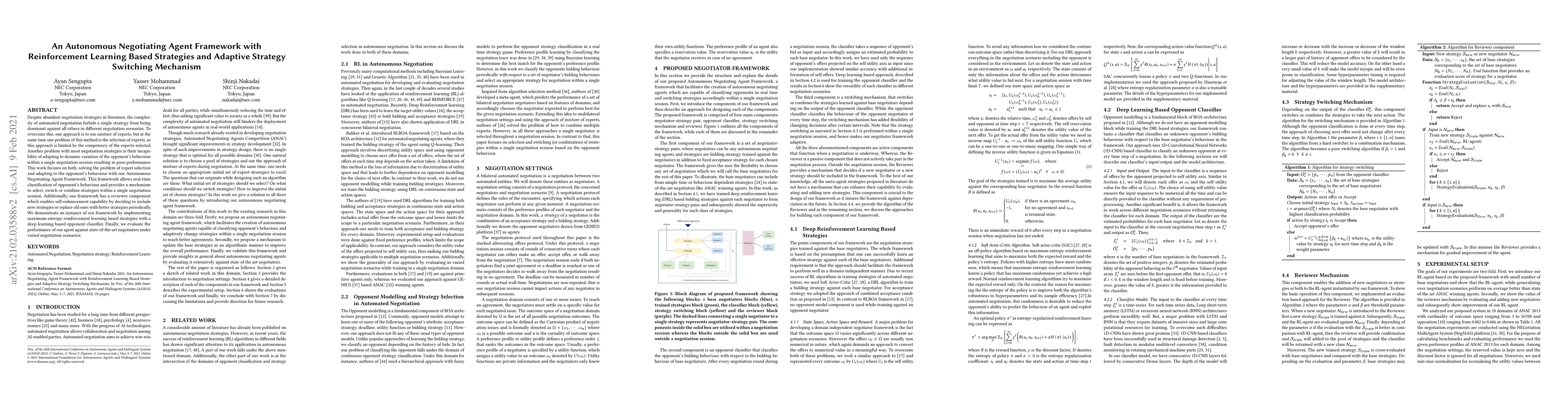 Thumbnail for An Autonomous Negotiating Agent Framework with Reinforcement Learning
  Based Strategies and Adaptive Strategy Switching Mechanism