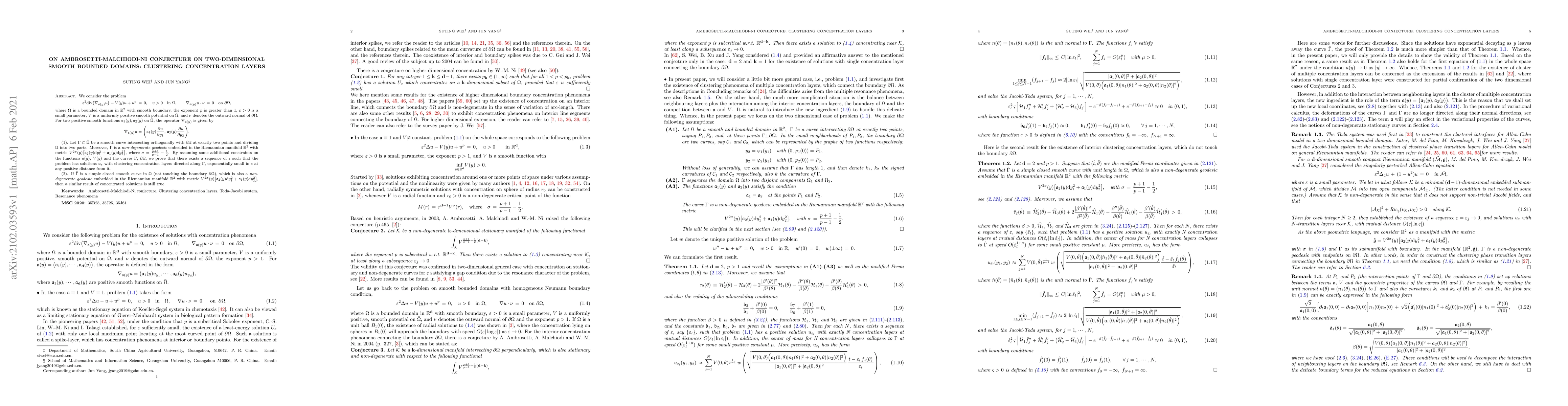Thumbnail for On Ambrosetti-Malchiodi-Ni conjecture on two-dimensional smooth bounded
  domains: clustering concentration layers