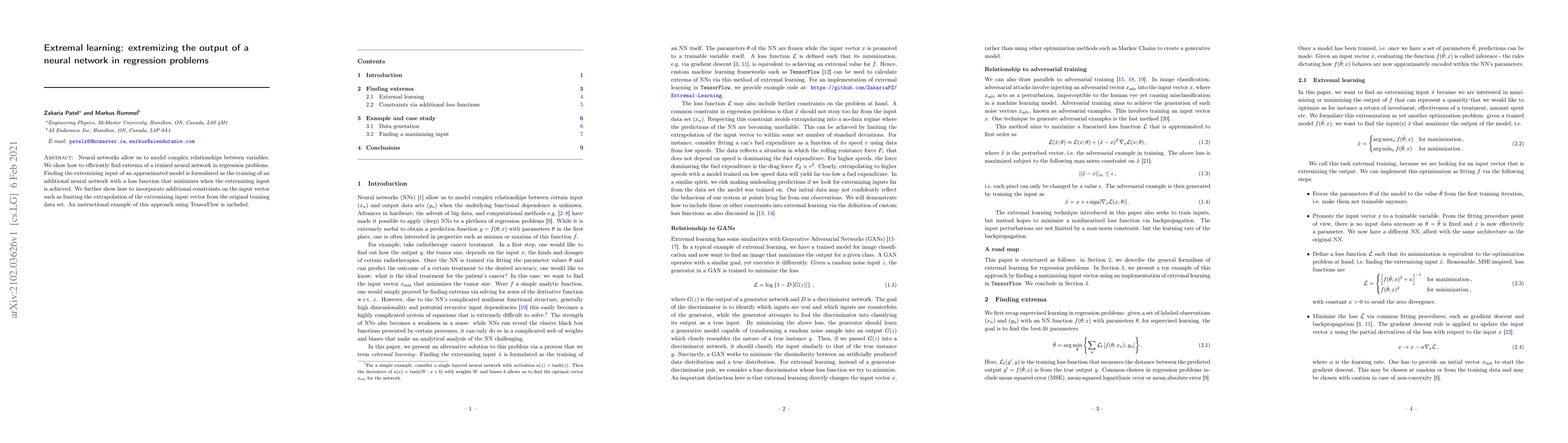 Thumbnail for Extremal learning: extremizing the output of a neural network in
  regression problems