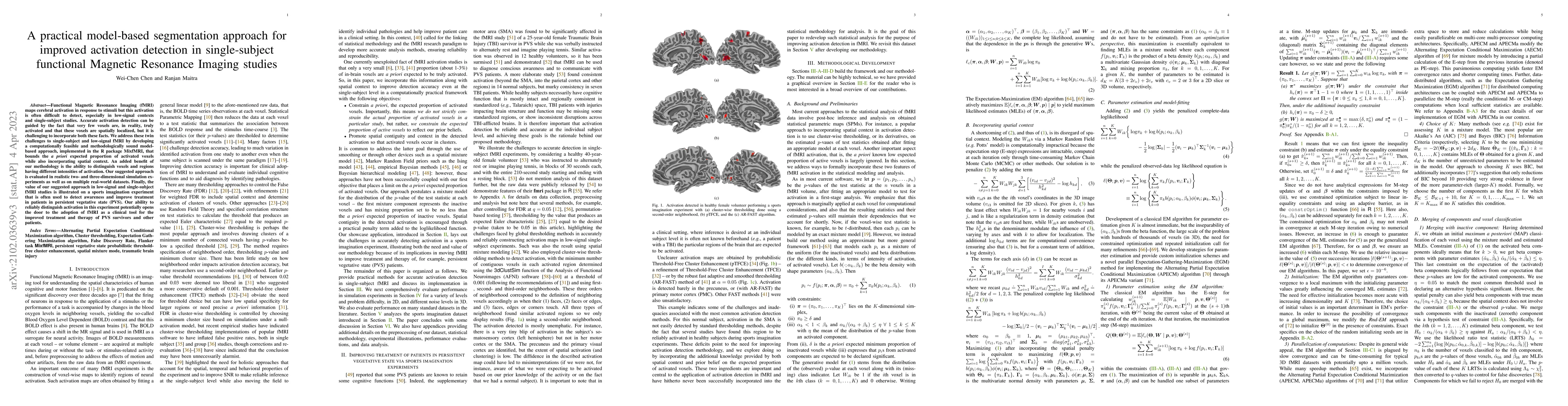 Thumbnail for A practical model-based segmentation approach for improved activation
  detection in single-subject functional Magnetic Resonance Imaging studies