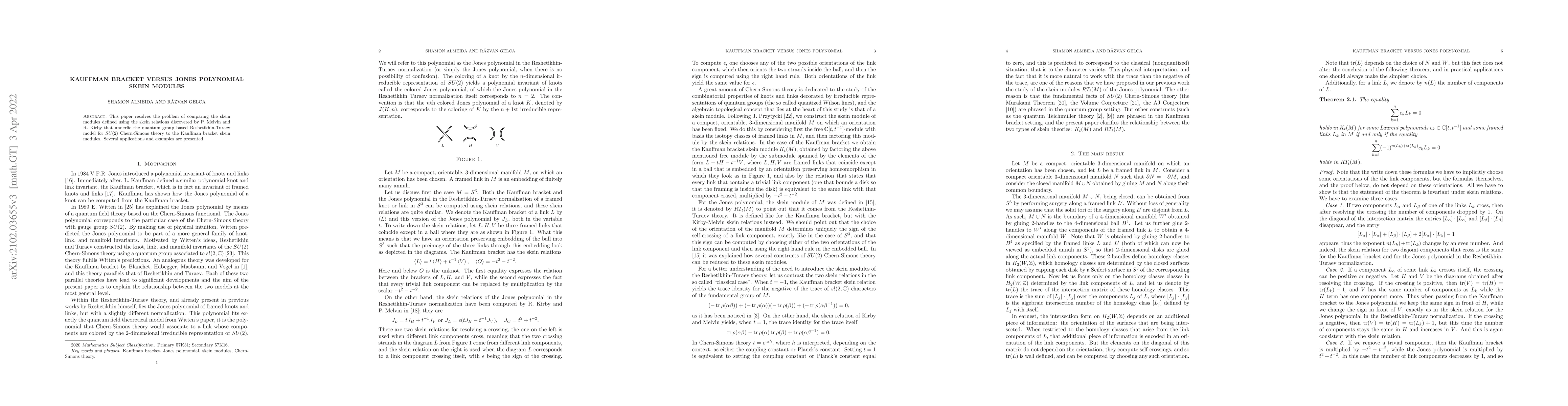 Thumbnail for Kauffman bracket versus Jones polynomial skein modules