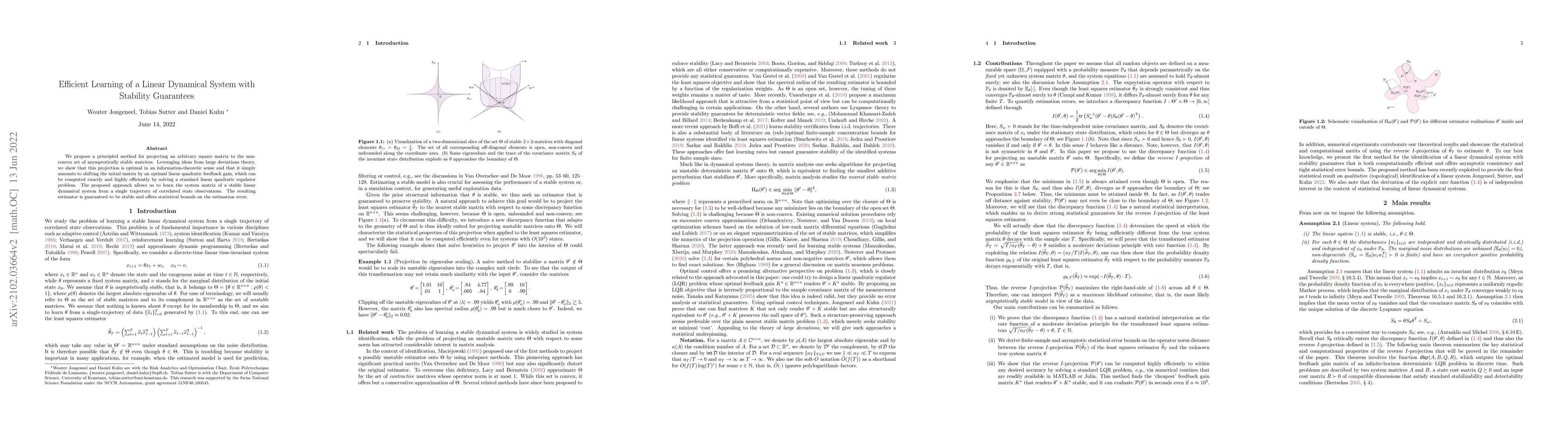 Thumbnail for Efficient Learning of a Linear Dynamical System with Stability
  Guarantees