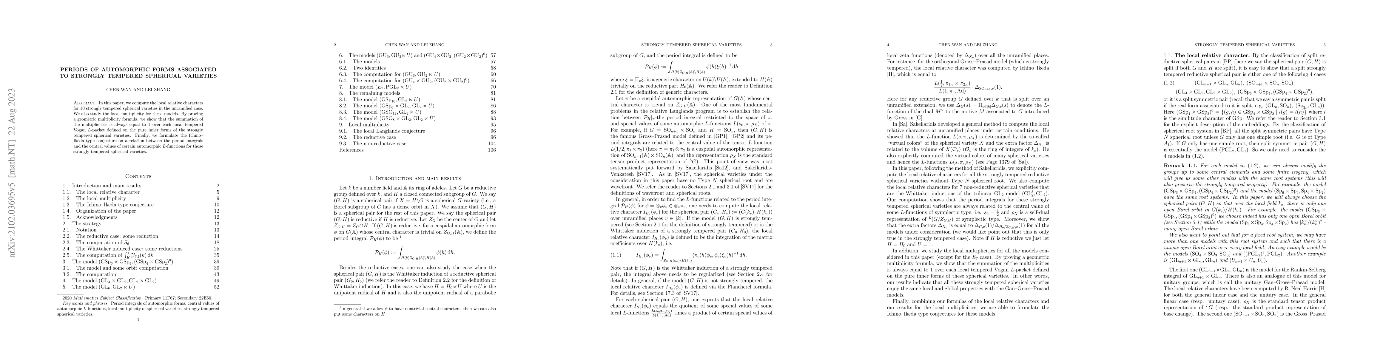 Thumbnail for Periods of Automorphic Forms Associated to Strongly Tempered Spherical
  Varieties