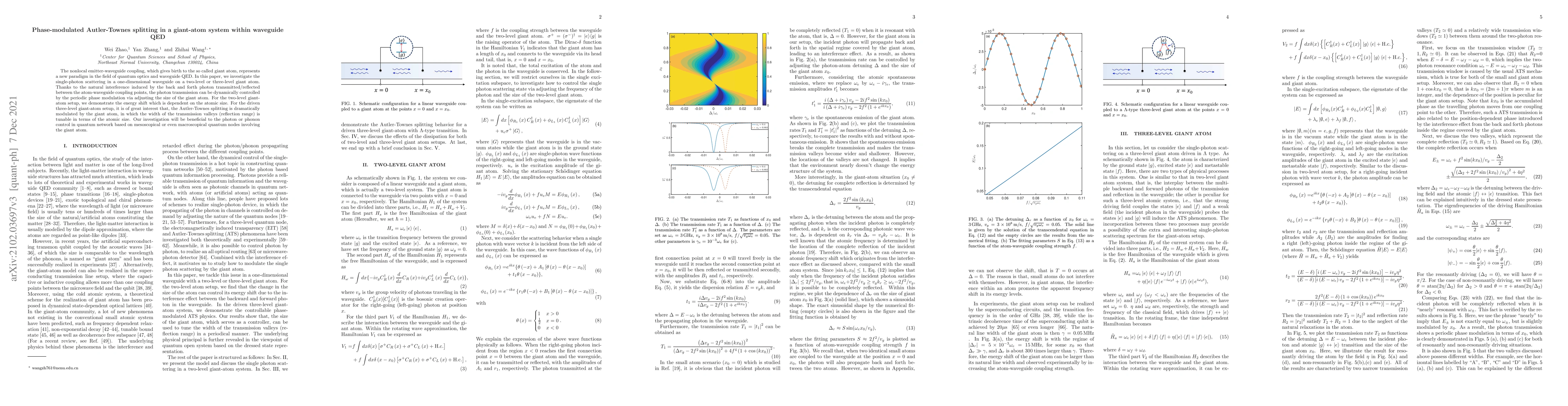 Thumbnail for Phase-modulated Autler-Townes splitting in a giant-atom system within
  waveguide QED