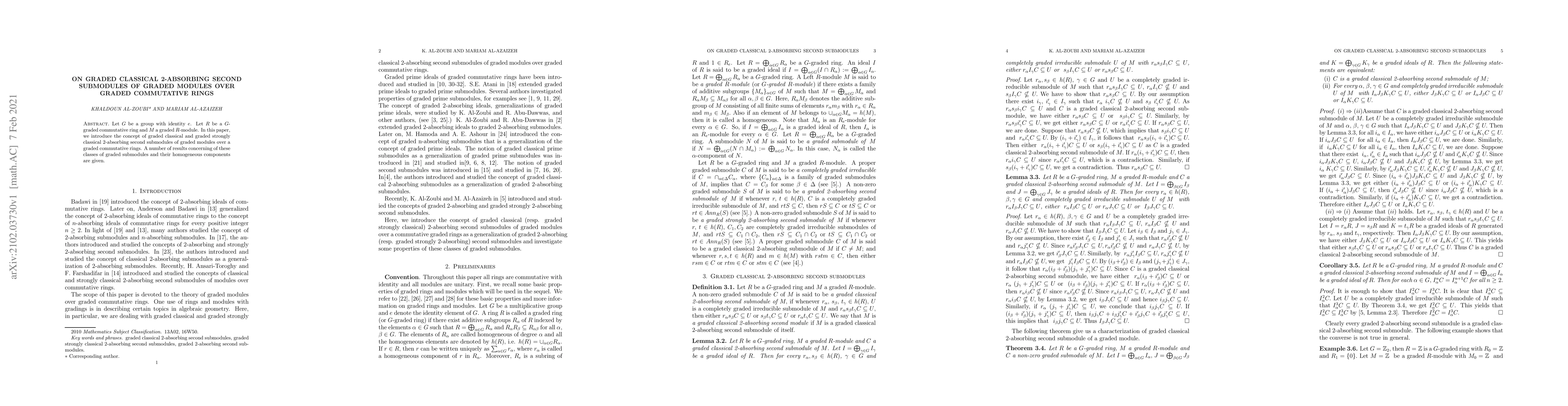 Thumbnail for On Graded classical 2-absorbing second submodules of graded modules over
  graded commutative rings