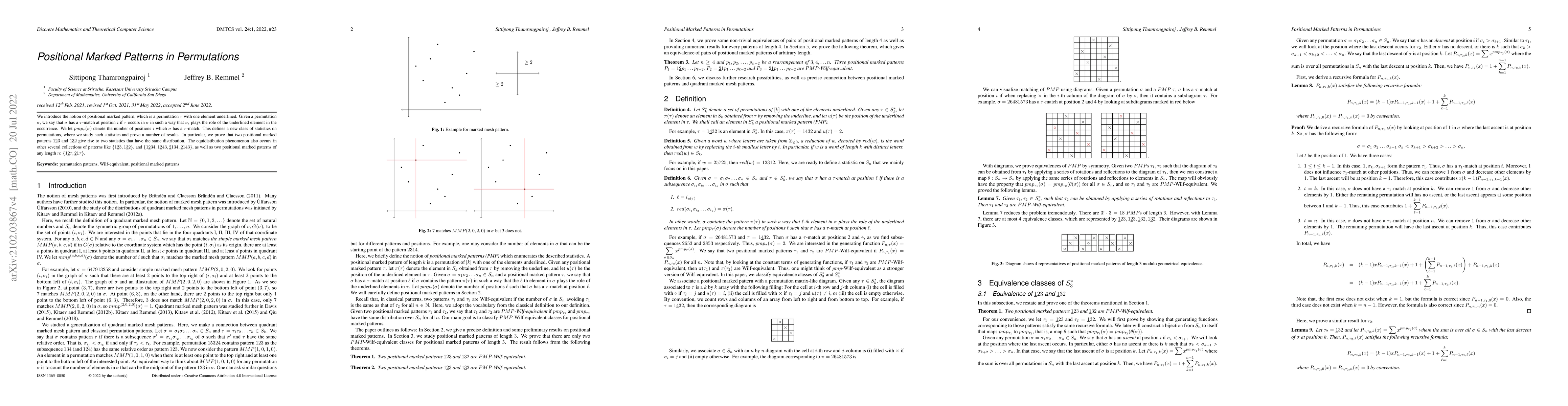 Thumbnail for Positional Marked Patterns in Permutations