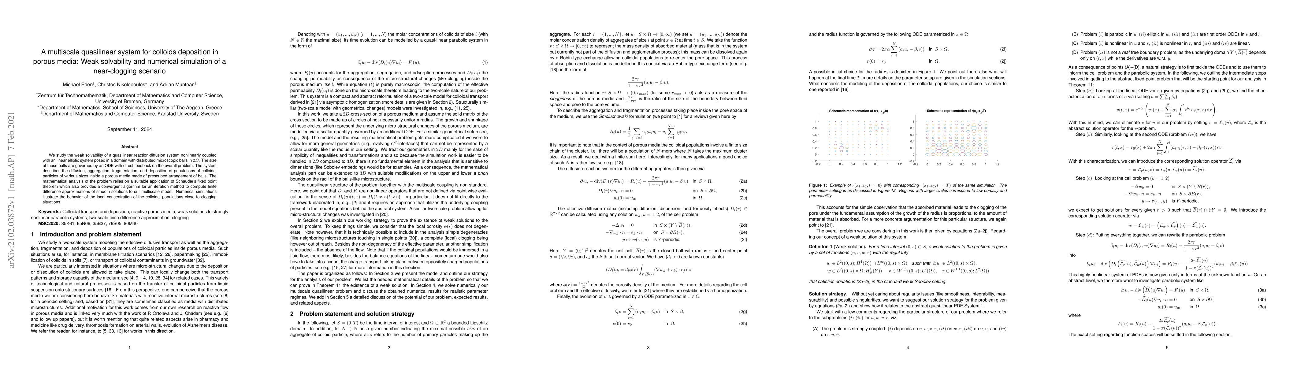 Thumbnail for A multiscale quasilinear system for colloids deposition in porous media:
  Weak solvability and numerical simulation of a near-clogging scenario