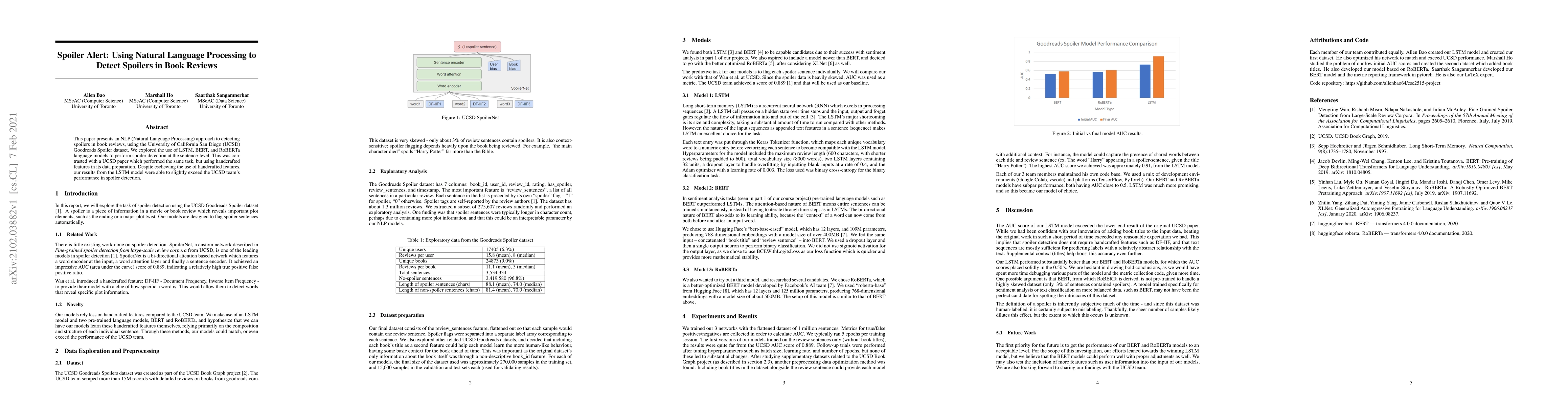Thumbnail for Spoiler Alert: Using Natural Language Processing to Detect Spoilers in
  Book Reviews