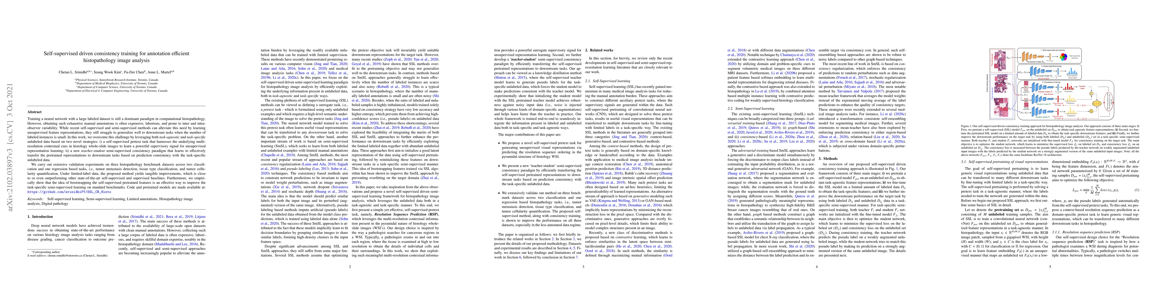 Thumbnail for Self-supervised driven consistency training for annotation efficient
  histopathology image analysis
