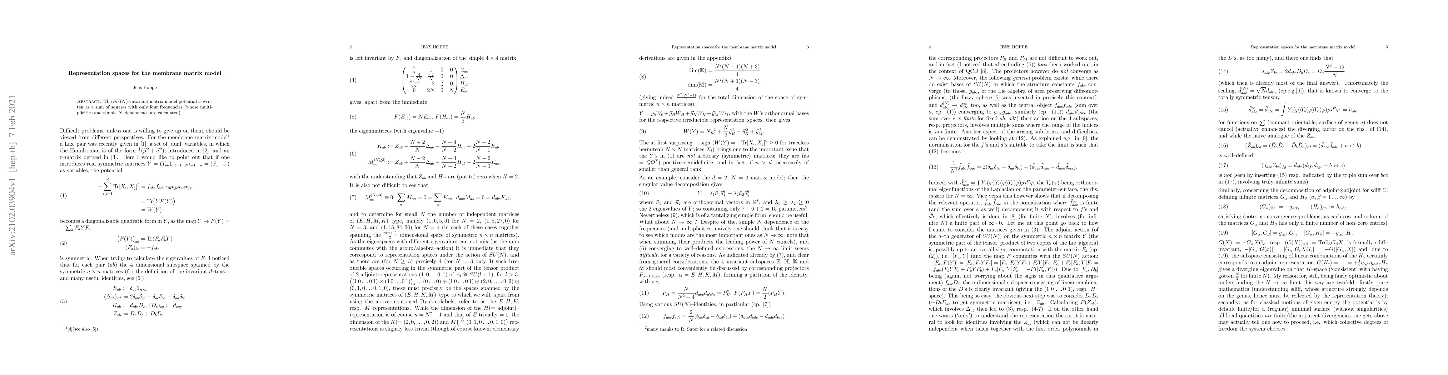 Thumbnail for Representation spaces for the membrane matrix model