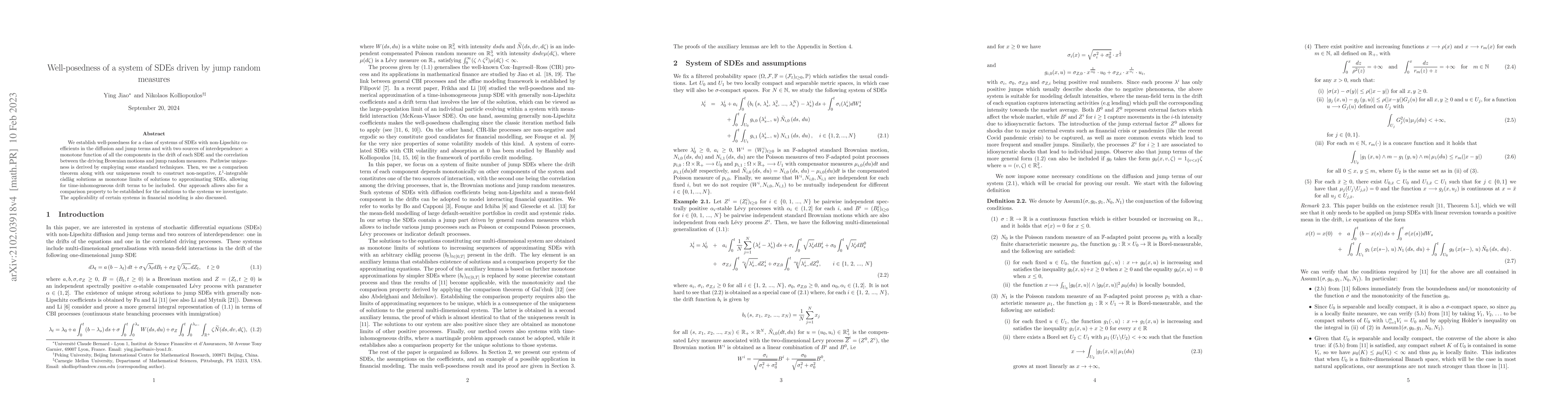 Thumbnail for Well-posedness of a system of SDEs driven by jump random measures