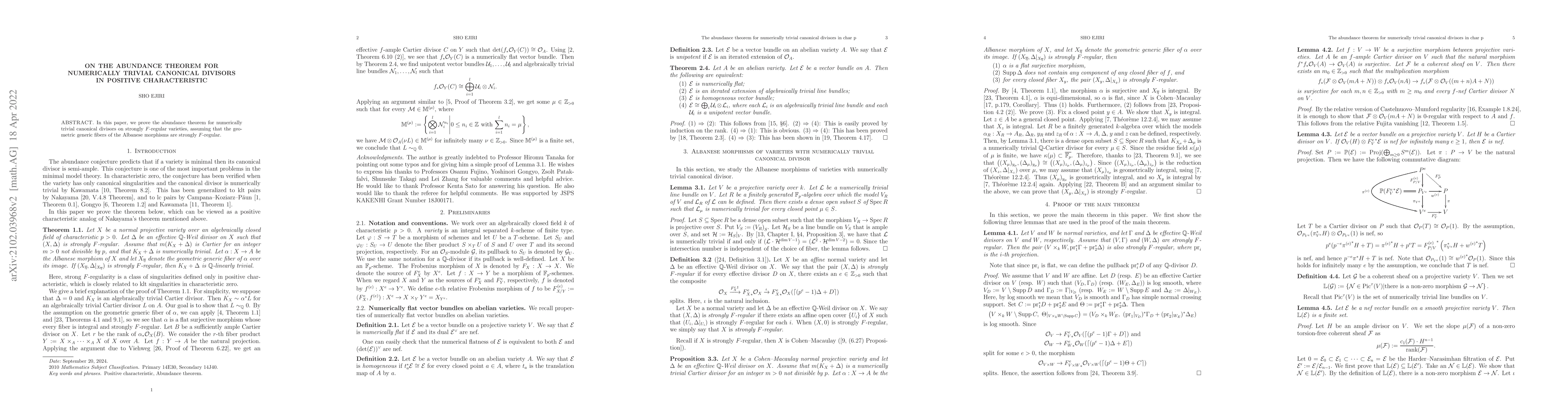 Thumbnail for On the abundance theorem for numerically trivial canonical divisors in
  positive characteristic
