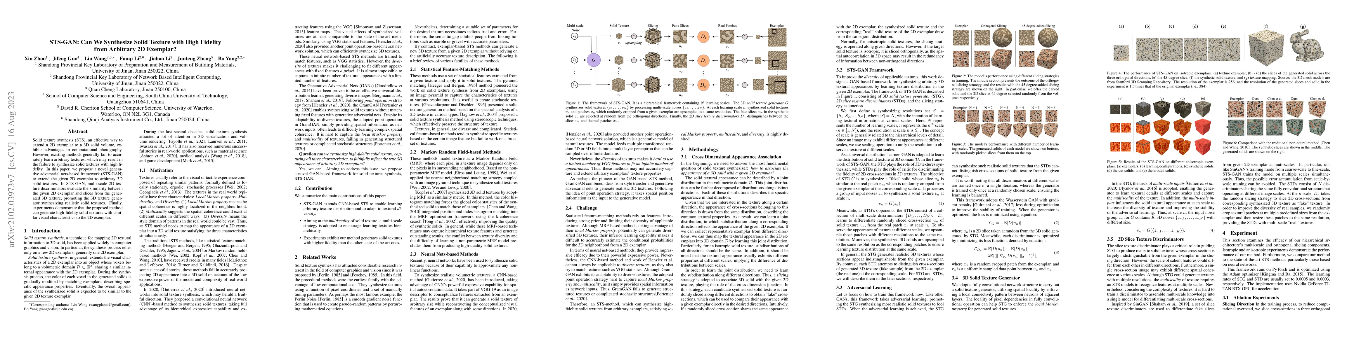 Thumbnail for STS-GAN: Can We Synthesize Solid Texture with High Fidelity from
  Arbitrary 2D Exemplar?
