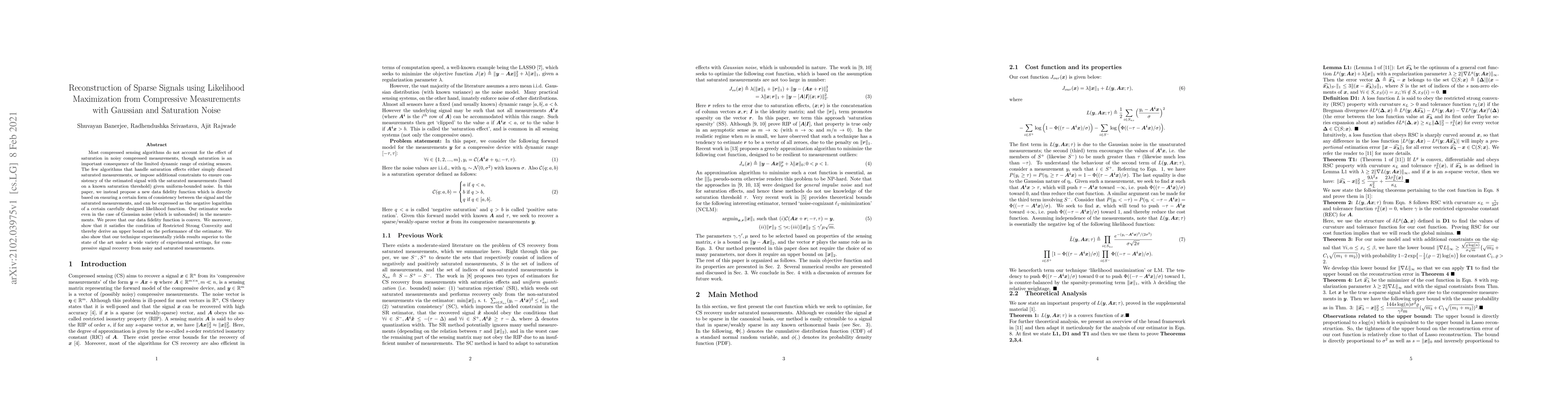 Thumbnail for Reconstruction of Sparse Signals under Gaussian Noise and Saturation