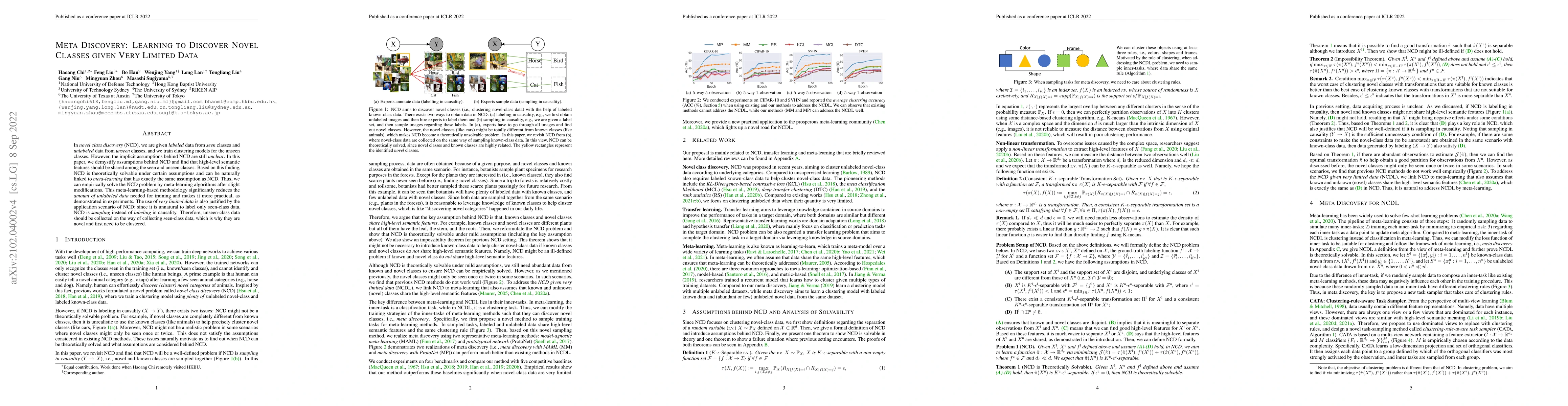 Thumbnail for Meta Discovery: Learning to Discover Novel Classes given Very Limited
  Data