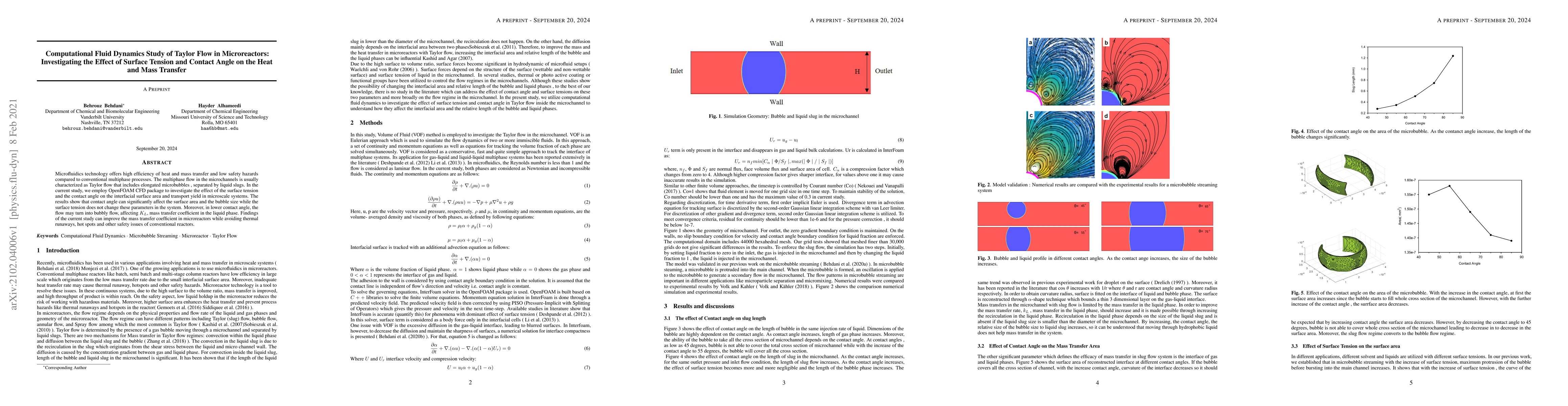 Thumbnail for Computational Fluid Dynamics Study of Taylor Flow in
  Microreactors:Investigating the Effect of Surface Tension and Contact Angle
  on the Heatand Mass Transfer