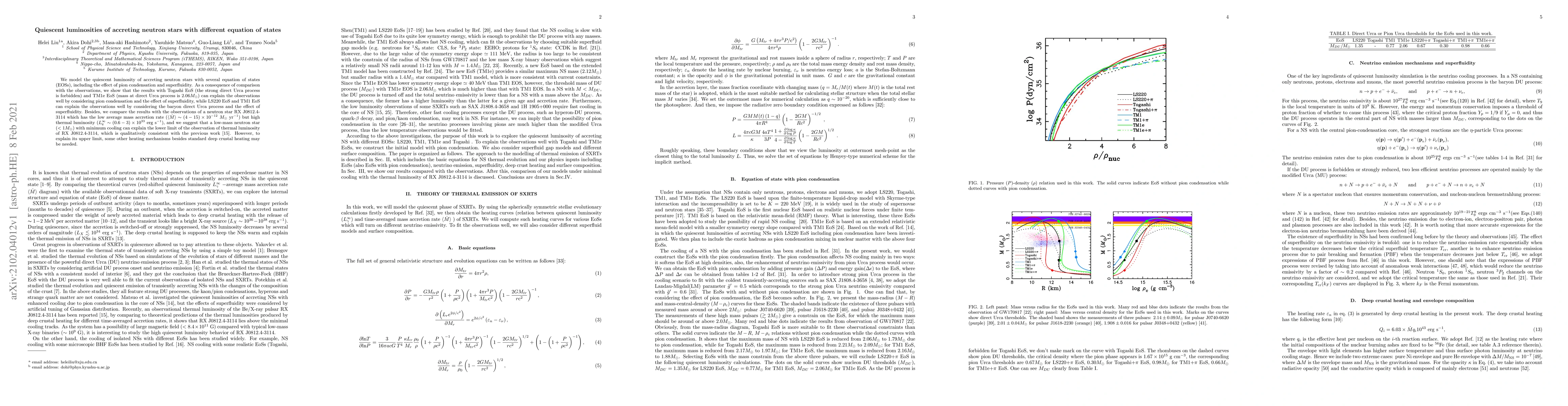Thumbnail for Quiescent luminosities of accreting neutron stars with different
  equation of states