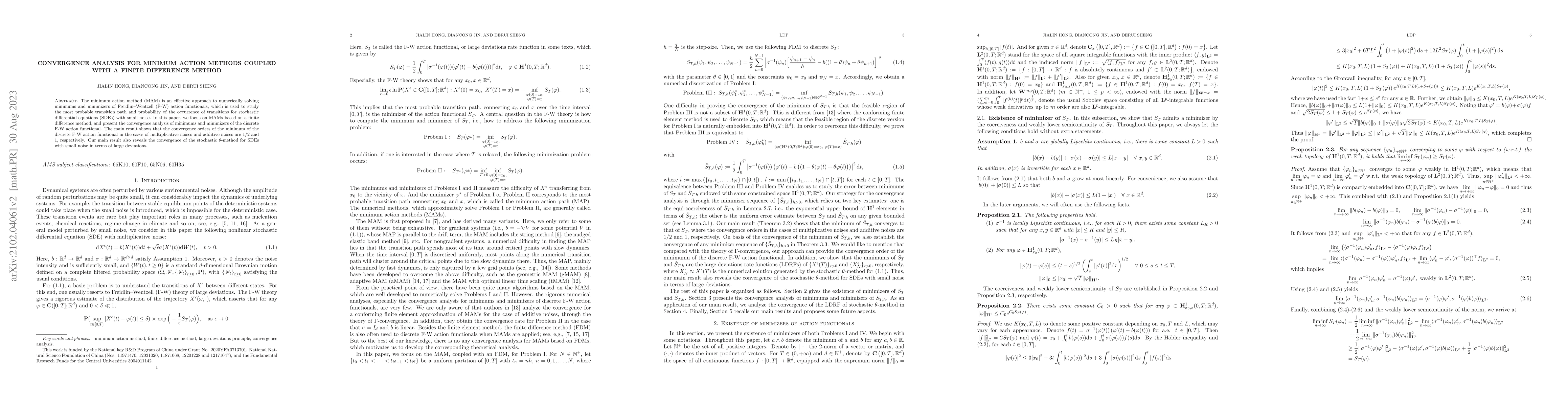 Thumbnail for Convergence analysis for minimum action methods coupled with a finite
  difference method