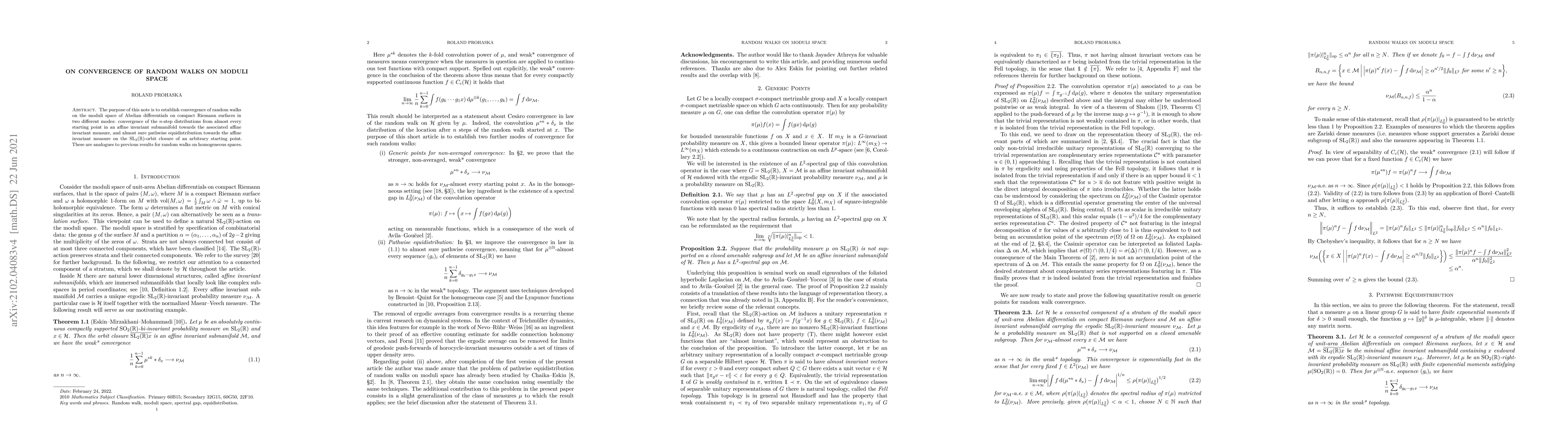 Thumbnail for On Convergence of Random Walks on Moduli Space