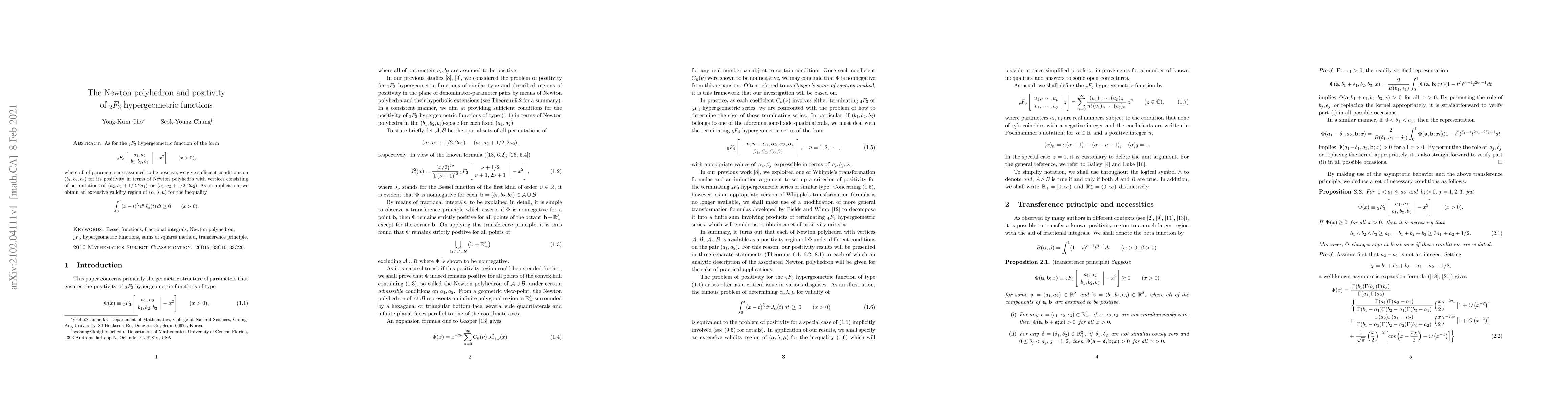 Thumbnail for The Newton Polyhedron and positivity of ${}_2F_3$ hypergeometric
  functions