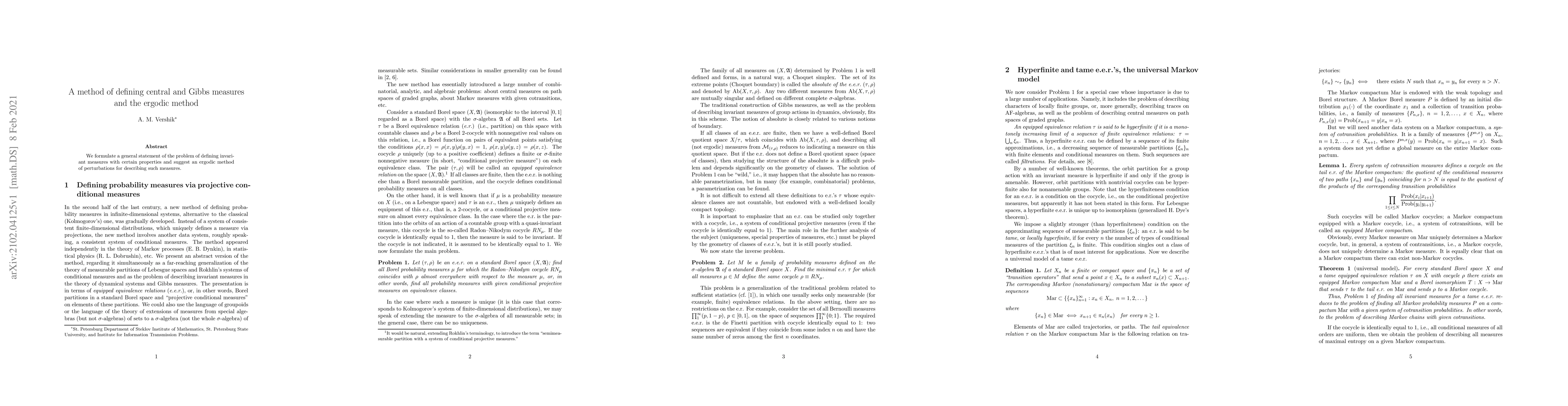 Thumbnail for A method of defining central and Gibbs measures and the ergodic method
