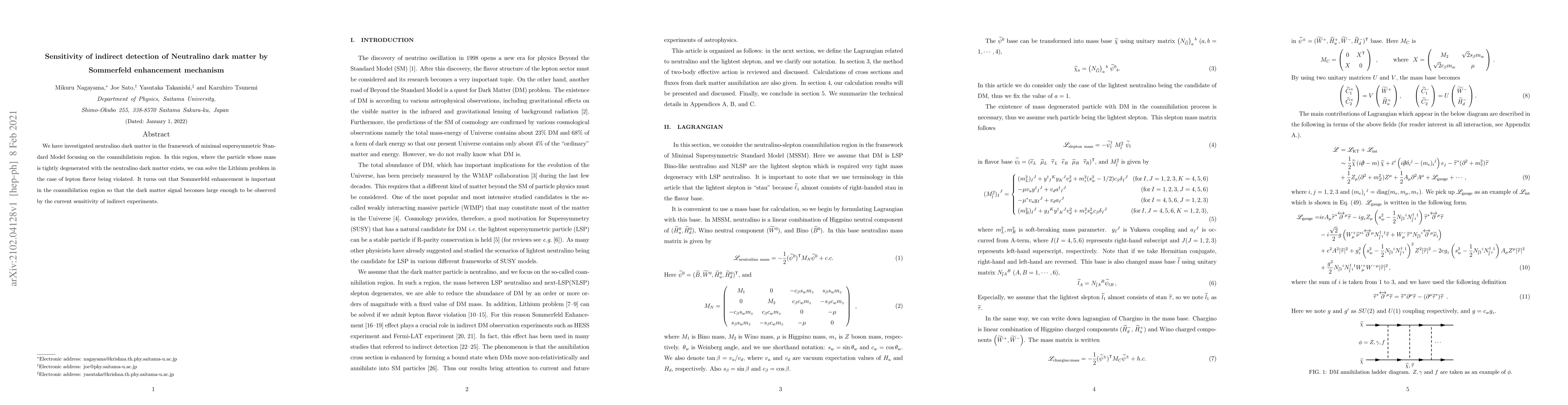Thumbnail for Sensitivity of indirect detection of Neutralino dark matter by
  Sommerfeld enhancement mechanism